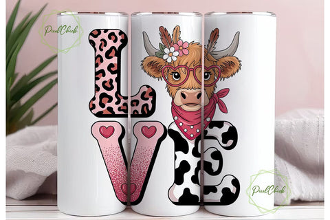 Highland Cow Love 20oz Tumbler Wrap Sublimation PixelChick 