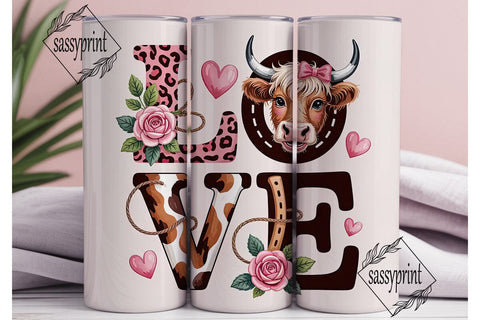 Highland Cow Love 20oz Tumbler Wrap Sublimation sassyprint 