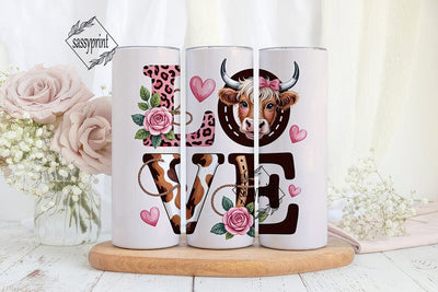 Highland Cow Love 20oz Tumbler Wrap Sublimation sassyprint 