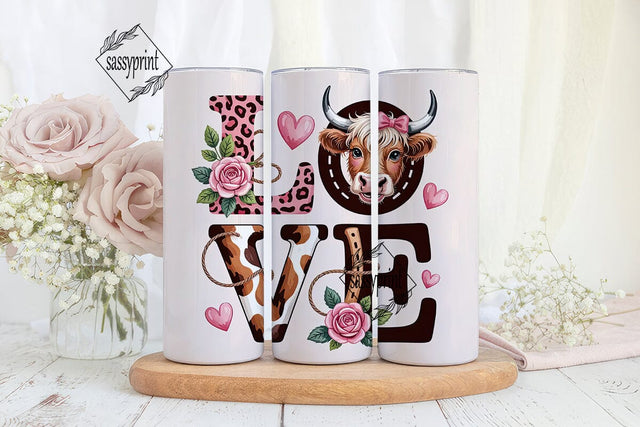 Highland Cow Love 20oz Tumbler Wrap Sublimation sassyprint 