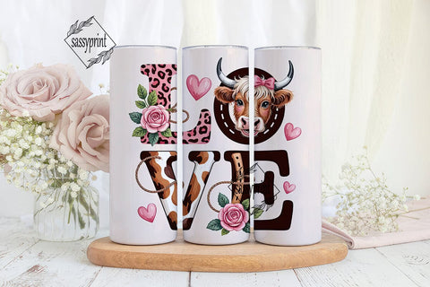 Highland Cow Love 20oz Tumbler Wrap Sublimation sassyprint 