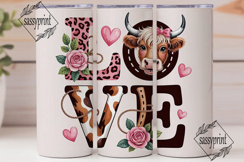 Highland Cow Love 20oz Tumbler Wrap Sublimation sassyprint 