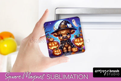 Highland Cow Magnet Sublimation - Cute Halloween Magnet Sublimation OrangeBrushStudio 