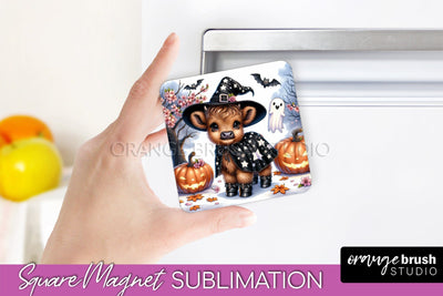 Highland Cow Magnet Sublimation - Cute Halloween Magnet Sublimation OrangeBrushStudio 