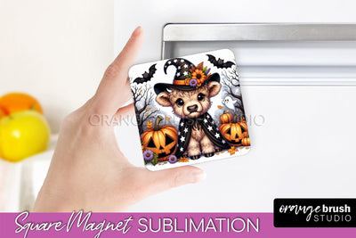 Highland Cow Magnet Sublimation - Cute Halloween Magnet Sublimation OrangeBrushStudio 