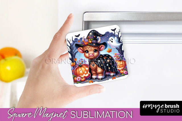 Highland Cow Magnet Sublimation - Cute Halloween Magnet Sublimation OrangeBrushStudio 