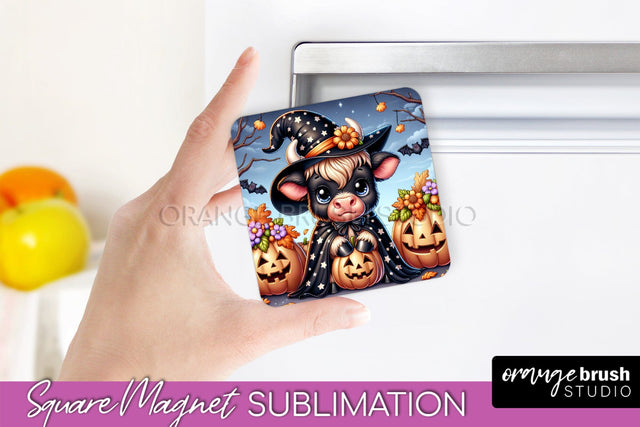 Highland Cow Magnet Sublimation - Cute Halloween Magnet Sublimation OrangeBrushStudio 