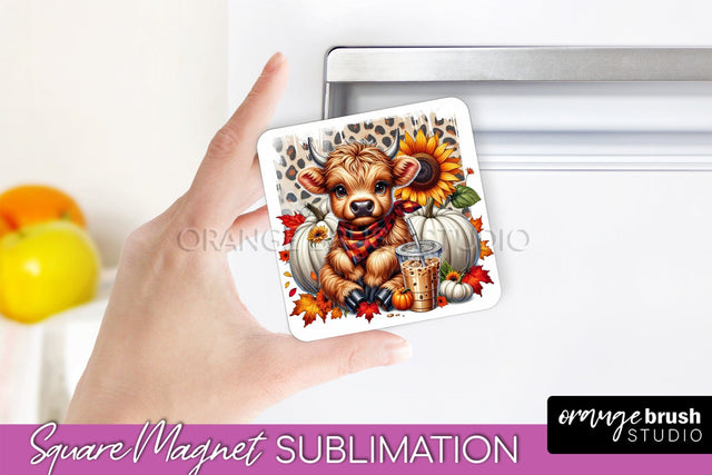 Highland Cow Magnet Sublimation - Fall Magnet Design Sublimation OrangeBrushStudio 