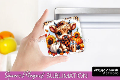Highland Cow Magnet Sublimation - Fall Magnet Design Sublimation OrangeBrushStudio 
