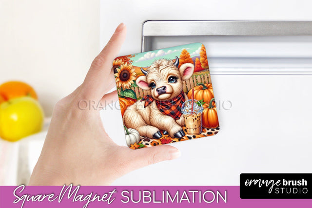 Highland Cow Magnet Sublimation - Fall Magnet Design Sublimation OrangeBrushStudio 