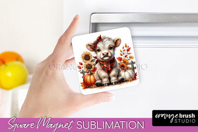 Highland Cow Magnet Sublimation - Fall Magnet Design Sublimation OrangeBrushStudio 