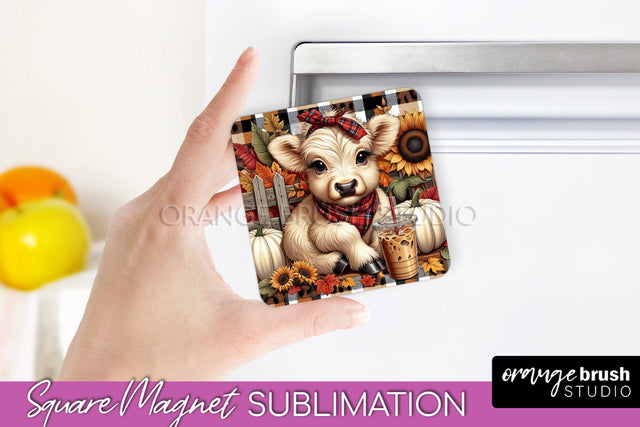 Highland Cow Magnet Sublimation - Fall Magnet Design Sublimation OrangeBrushStudio 