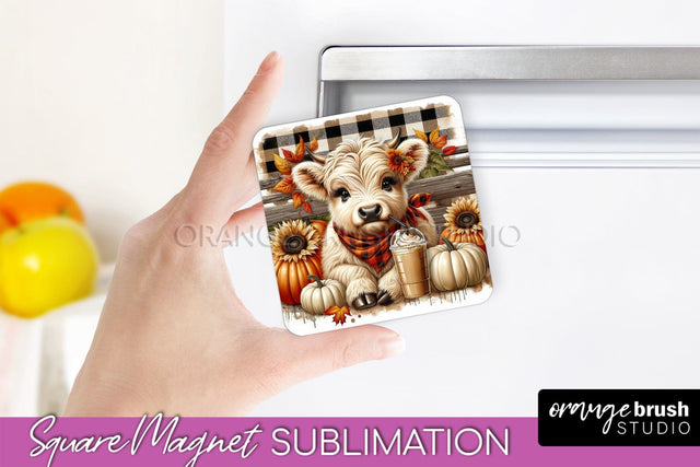 Highland Cow Magnet Sublimation - Fall Magnet Design Sublimation OrangeBrushStudio 