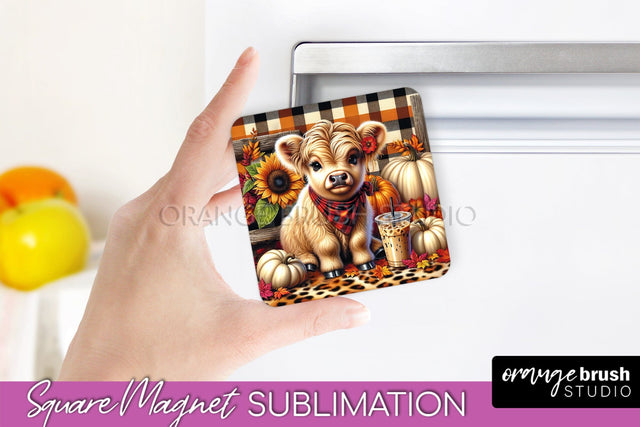 Highland Cow Magnet Sublimation - Fall Magnet Design Sublimation OrangeBrushStudio 