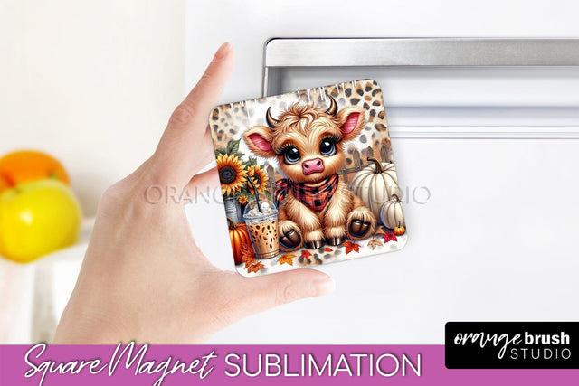 Highland Cow Magnet Sublimation - Fall Magnet Design Sublimation OrangeBrushStudio 