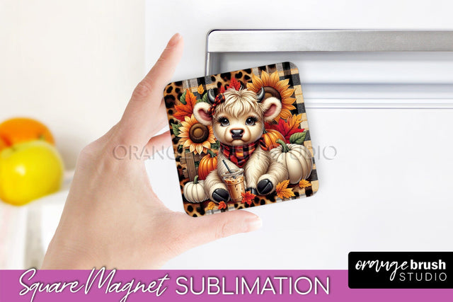 Highland Cow Magnet Sublimation - Fall Magnet Design Sublimation OrangeBrushStudio 