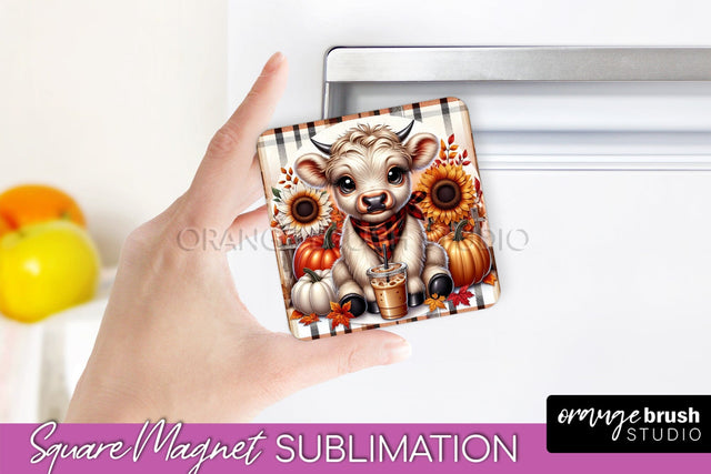 Highland Cow Magnet Sublimation - Fall Magnet Design Sublimation OrangeBrushStudio 