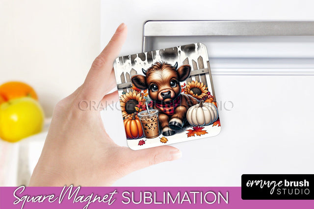 Highland Cow Magnet Sublimation - Fall Magnet Design Sublimation OrangeBrushStudio 