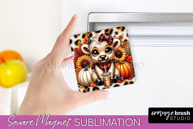 Highland Cow Magnet Sublimation - Fall Magnet Design Sublimation OrangeBrushStudio 