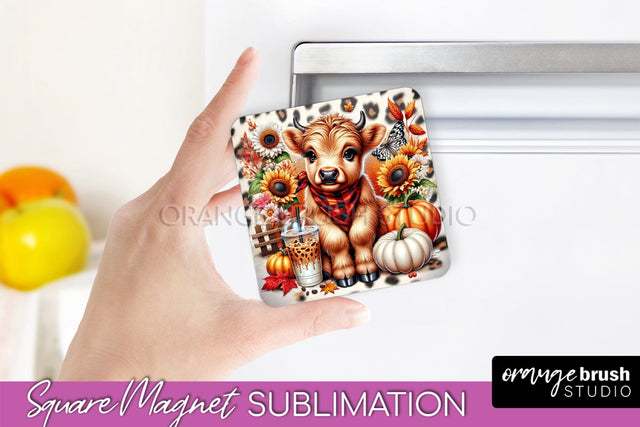 Highland Cow Magnet Sublimation - Fall Magnet Design Sublimation OrangeBrushStudio 