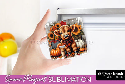 Highland Cow Magnet Sublimation - Fall Magnet Design Sublimation OrangeBrushStudio 