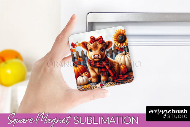 Highland Cow Magnet Sublimation - Fall Magnet Design Sublimation OrangeBrushStudio 