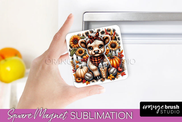 Highland Cow Magnet Sublimation - Fall Magnet Design Sublimation OrangeBrushStudio 