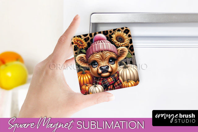 Highland Cow Magnet Sublimation - Fall Magnet Design Sublimation OrangeBrushStudio 