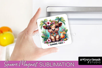 Highland Cow Magnet Sublimation - Summer Beach Quote Magnet Sublimation OrangeBrushStudio 