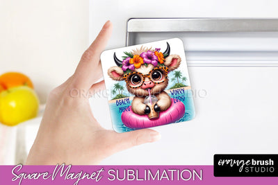 Highland Cow Magnet Sublimation - Summer Beach Quote Magnet Sublimation OrangeBrushStudio 