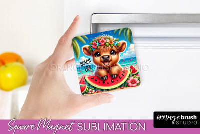 Highland Cow Magnet Sublimation - Summer Beach Quote Magnet Sublimation OrangeBrushStudio 