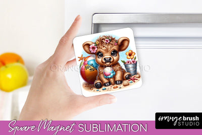 Highland Cow Magnet Sublimation - Summer Beach Quote Magnet Sublimation OrangeBrushStudio 
