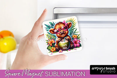 Highland Cow Magnet Sublimation - Summer Beach Quote Magnet Sublimation OrangeBrushStudio 