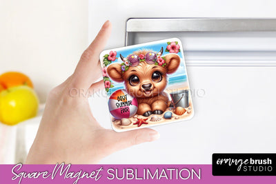 Highland Cow Magnet Sublimation - Summer Beach Quote Magnet Sublimation OrangeBrushStudio 