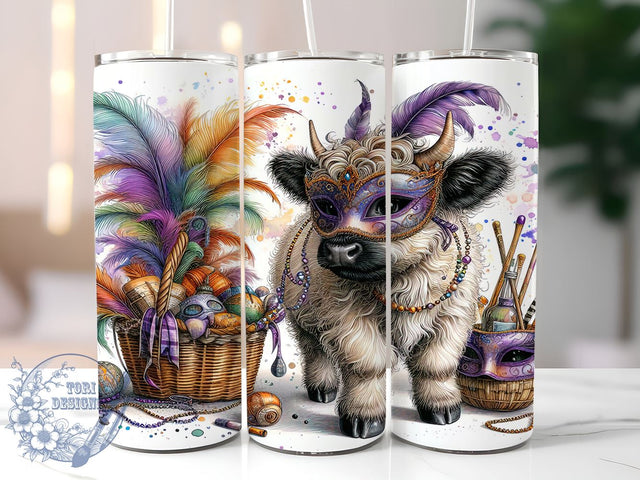 Highland Cow Mardi Gras 20oz Skinny Tumbler, Louisiana Tumbler Png, Straight & Tapered Tumbler Wrap, Instant Digital Download Sublimation ToriDesigns 