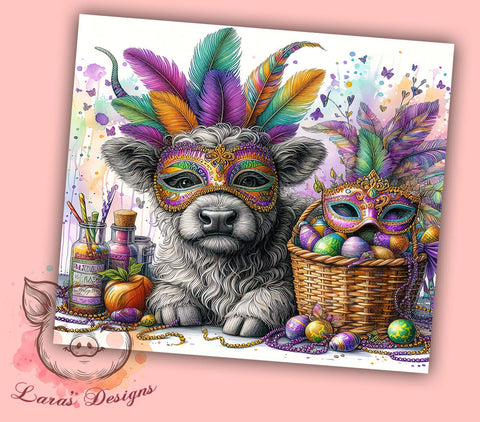 Highland Cow Mardi Gras 20oz Tumbler Png, Straight & Tapered Tumbler Png, Louisiana Tumbler Png, Digital Download PNG Sublimation Lara' s Designs 