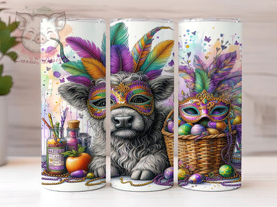 Highland Cow Mardi Gras 20oz Tumbler Png, Straight & Tapered Tumbler Png, Louisiana Tumbler Png, Digital Download PNG Sublimation Lara' s Designs 