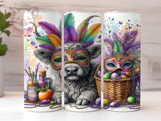 Highland Cow Mardi Gras 20oz Tumbler Png, Straight & Tapered Tumbler Png, Louisiana Tumbler Png, Digital Download PNG Sublimation Lara' s Designs 
