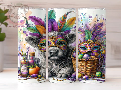 Highland Cow Mardi Gras 20oz Tumbler Png, Straight & Tapered Tumbler Png, Louisiana Tumbler Png, Digital Download PNG Sublimation Lara' s Designs 
