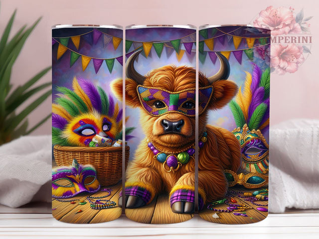 Highland Cow Mardi Gras 20oz Tumbler Wrap PNG, Louisiana Tumbler Png, Straight & Tapered Tumbler Wrap, Instant Digital Download Sublimation Li Zamperini 
