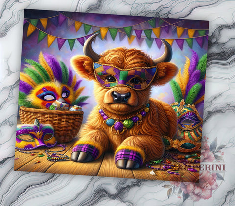 Highland Cow Mardi Gras 20oz Tumbler Wrap PNG, Louisiana Tumbler Png, Straight & Tapered Tumbler Wrap, Instant Digital Download Sublimation Li Zamperini 