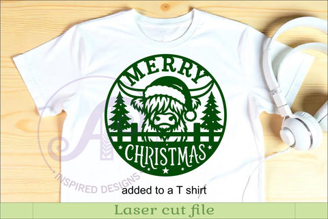 Highland Cow Merry Christmas Sign SVG Laser Cut File SVG APInspireddesigns 