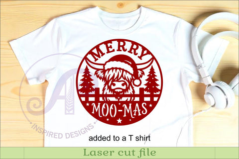Highland Cow Merry Moo-Mas Sign SVG Laser Cut File SVG APInspireddesigns 