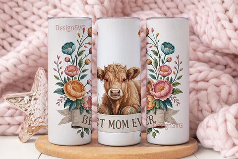 Highland Cow Mom 20oz Tumbler Wrap Sublimation DesignSVG 