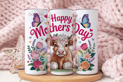 Highland Cow Mother's Day Tumbler Wrap Sublimation DesignSVG 