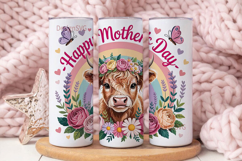 Highland Cow Mother's Day Tumbler Wrap Sublimation DesignSVG 