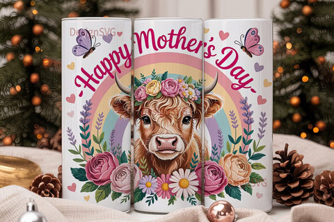 Highland Cow Mother's Day Tumbler Wrap Sublimation DesignSVG 