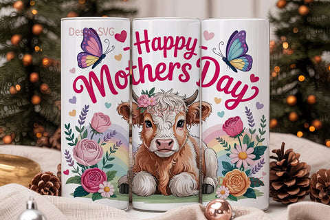 Highland Cow Mother's Day Tumbler Wrap Sublimation DesignSVG 