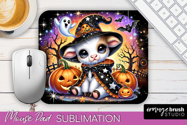 Highland Cow Mouse Pad, Cute Halloween Baby Cow Sublimation Sublimation OrangeBrushStudio 