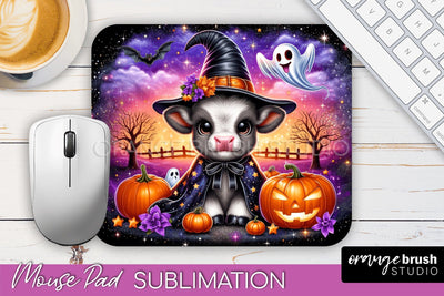 Highland Cow Mouse Pad, Cute Halloween Baby Cow Sublimation Sublimation OrangeBrushStudio 